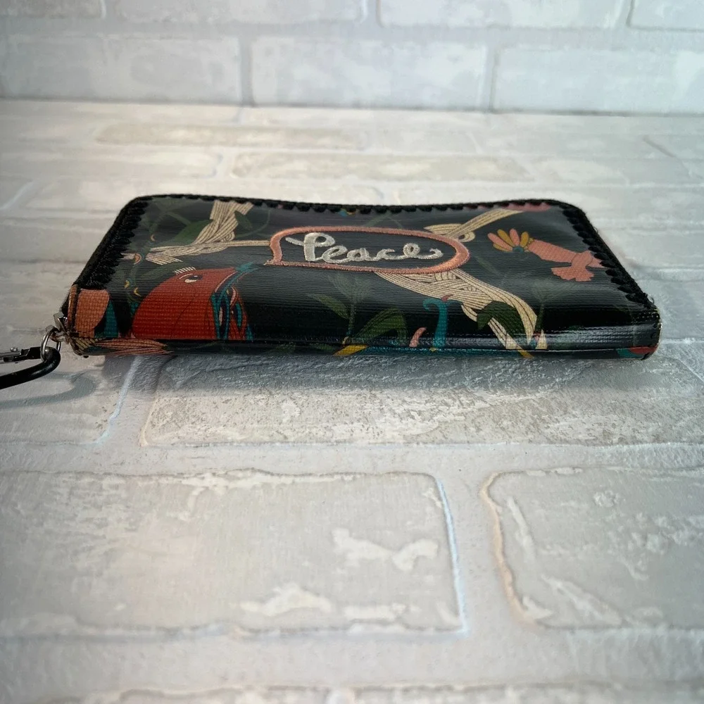 Sakroots Wallet Zip Around Artist‎ Circle Peace Bird Floral Embroidered Black